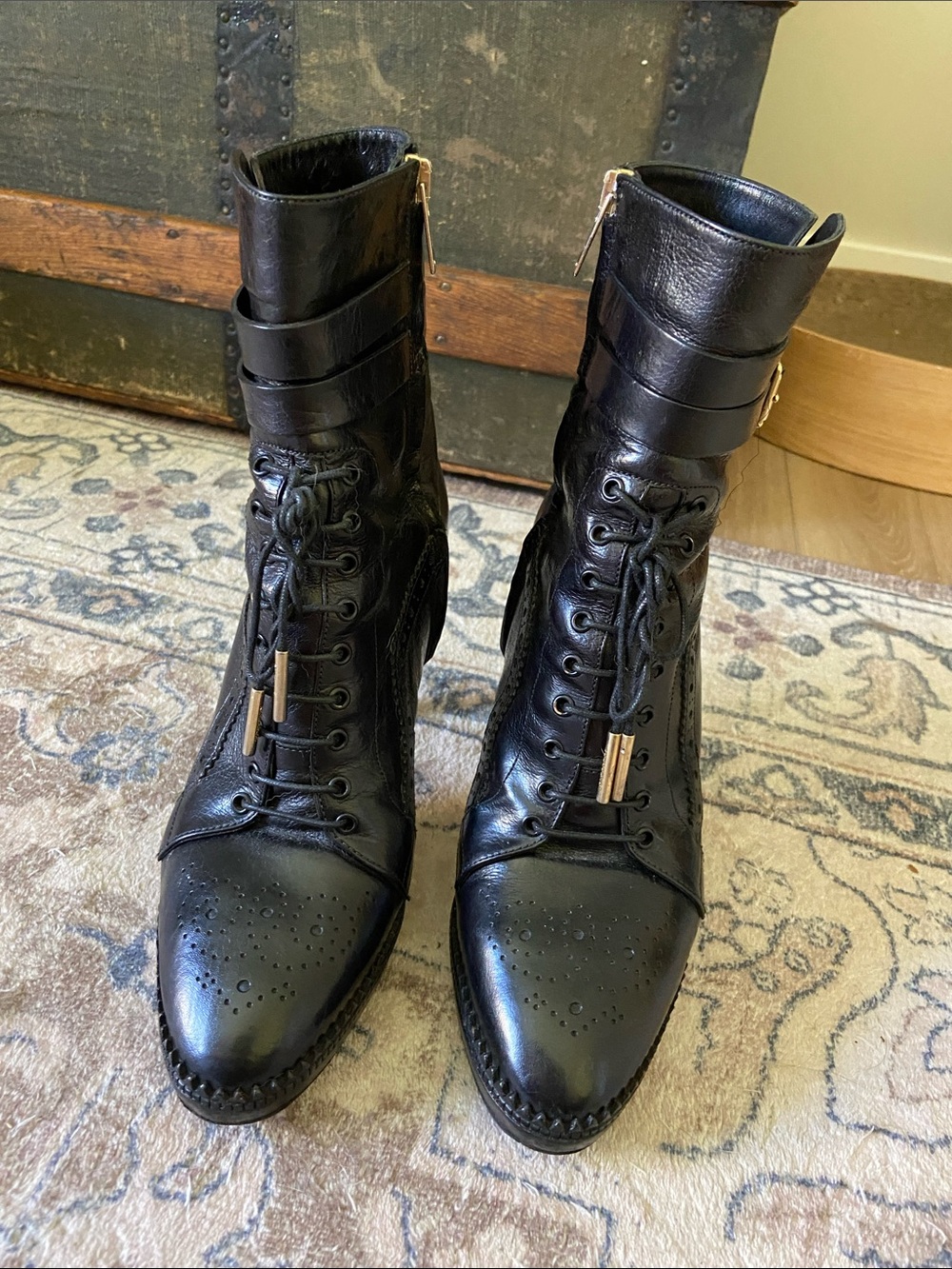 Burberry Black Lace-Up Brogue Ankle Boots